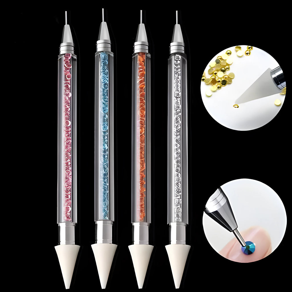 Dual-ended nail dotting pen with acrylic rod and hardware, 155x13mm, for rhinestone and diamond painting use
