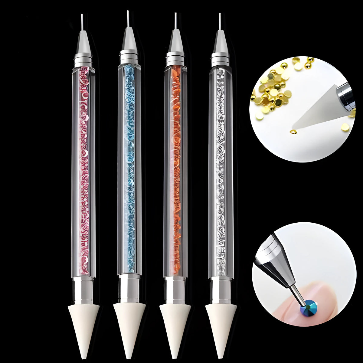Dual-ended nail dotting pen with acrylic rod and hardware, 155x13mm, for rhinestone and diamond painting use