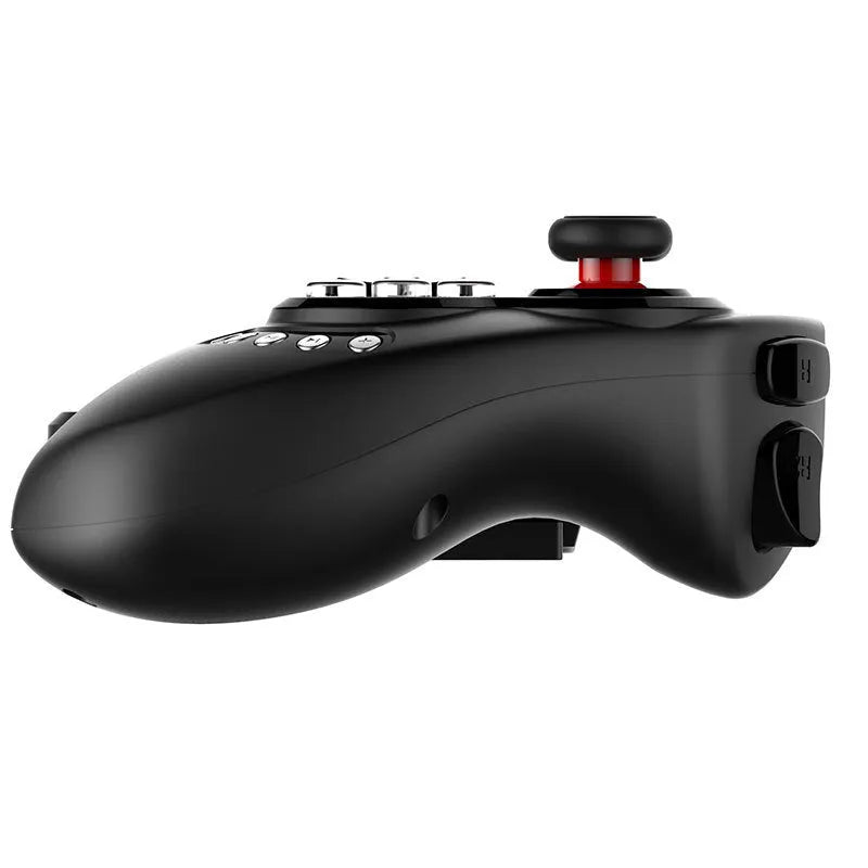 Wireless telescopic gamepad controller PG-9023 in black ABS plastic extended to hold a smartphone