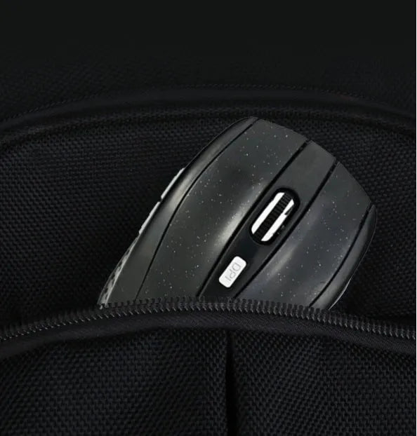 2.4G optical wireless mouse with six keys and four-way roller, shown in black