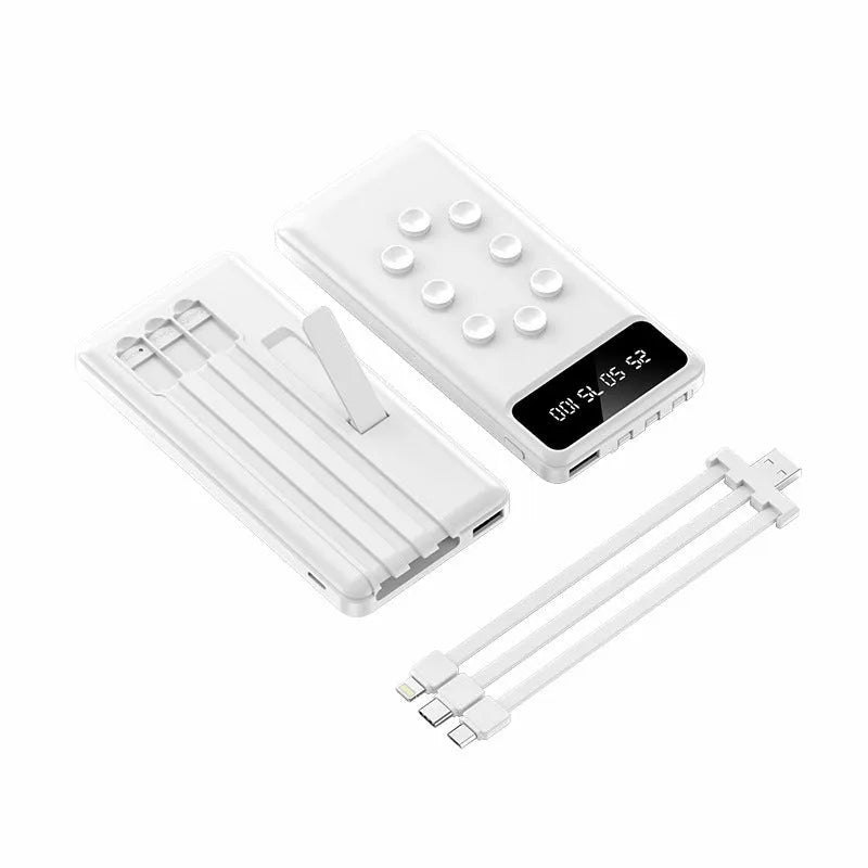 Suction cup power bank 10000mAh with removable bracket and detachable cable, black or white PC ABS, 142 x 68 x 19mm