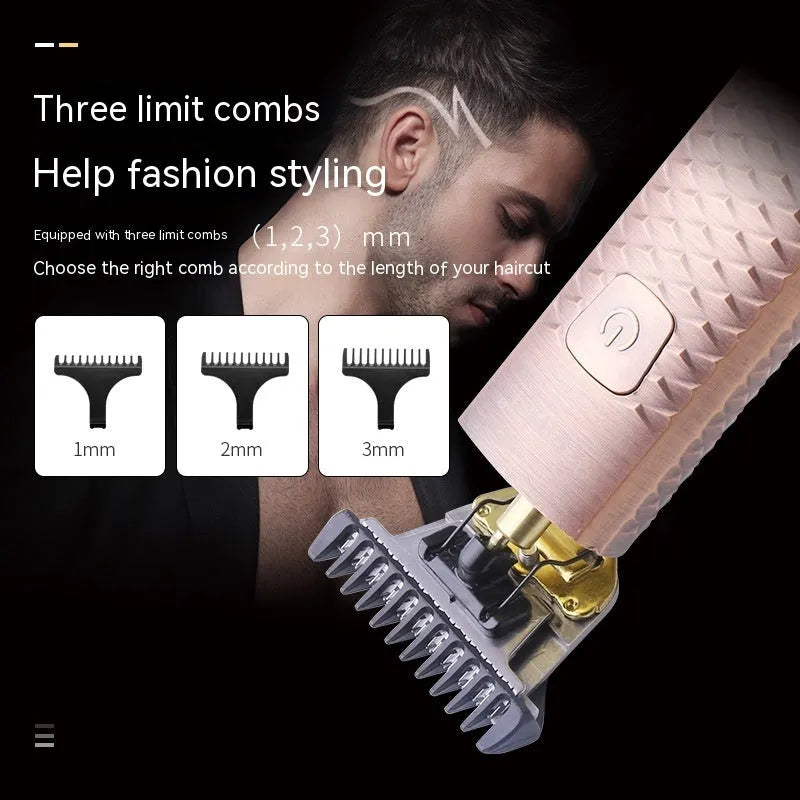 Diamond mesh engraving body LC digital display high power oil head trim hair clipper in bronze with limit combs