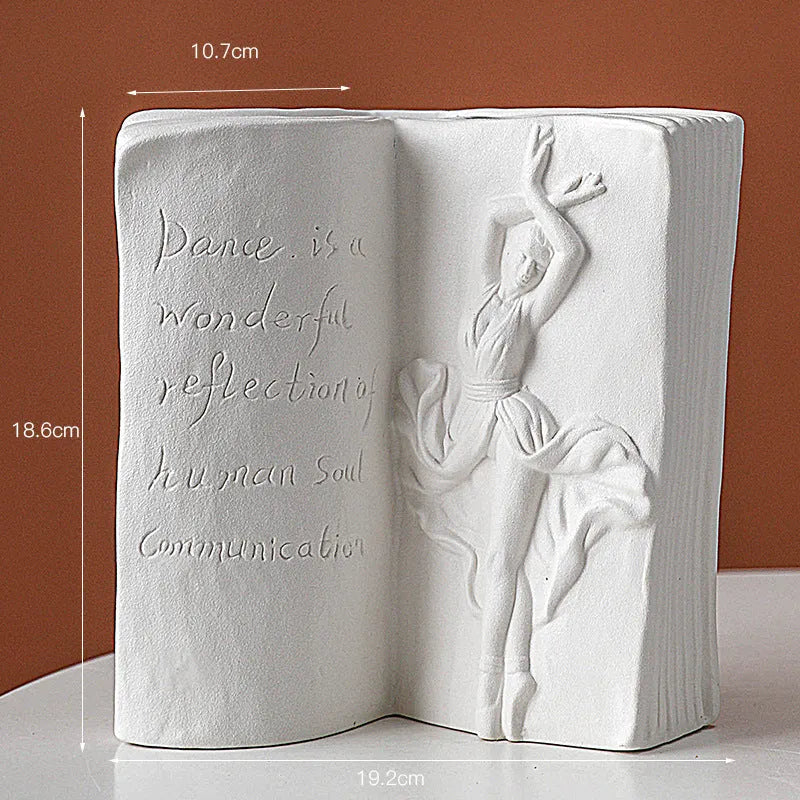 Ceramic book stand in modern design with glazed finish, holding books at an angle