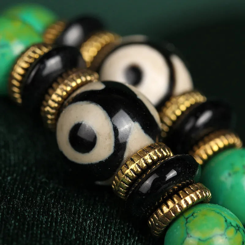 108 polished natural turquoise beads arranged for bracelet making with 8mm round sizing