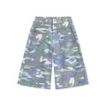 Camouflage denim work trousers with cargo pockets and straight leg cut
