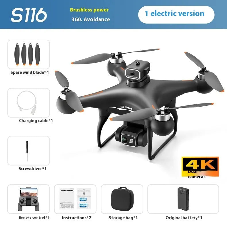 Black HD brushless motor UAV drone with four-side obstacle avoidance and camera