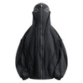 Black men's retro-style loose hooded cardigan coat with zip front and padding
