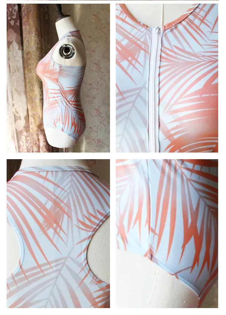 Orange women's one-piece spandex swimsuit for hot spring full coverage