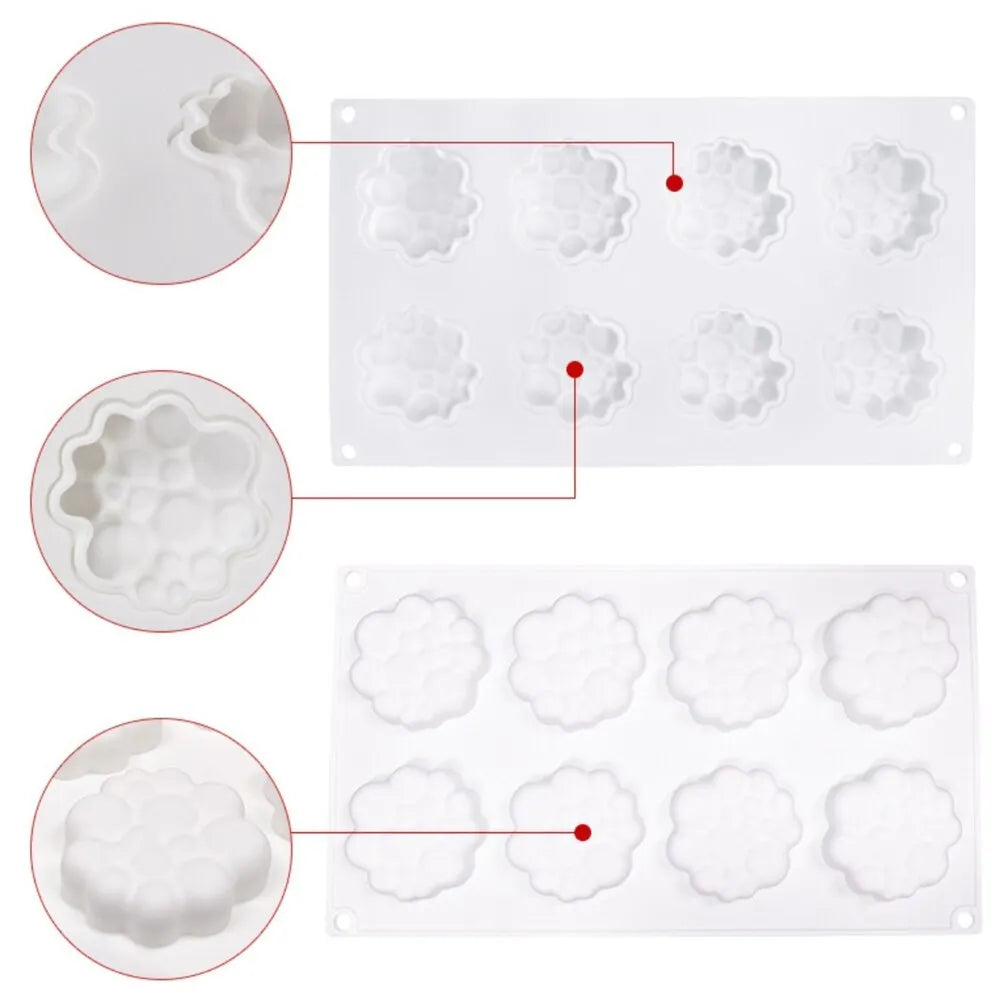 Round cake silicone mold with 8 bubbles, lightweight 129g non-stick baking mould MCM-176