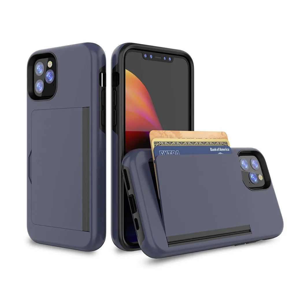 Black TPU and PC back cover case for Apple iPhone 11 Pro mobile phone.