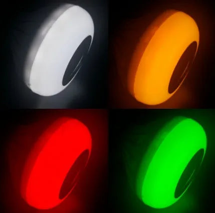 White Bluetooth LED smart bulb with E27 screw base showing colour-changing lighting effects