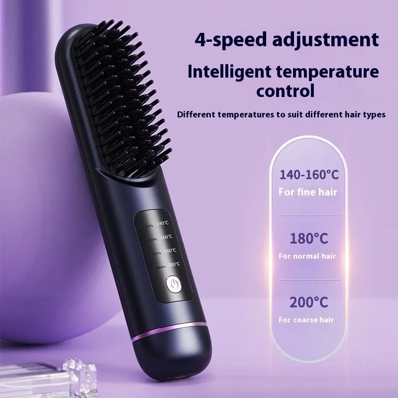 Portable negative ion hair comb in dark blue with USB charging port.