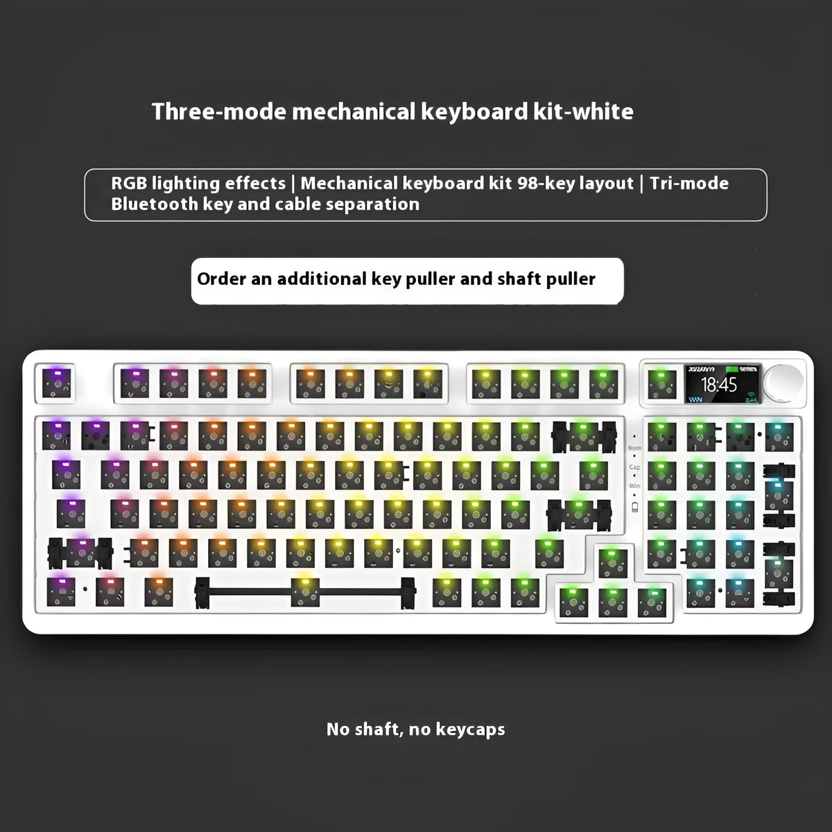 98 key wireless Bluetooth mechanical keyboard kit with optional display screen and metal knob