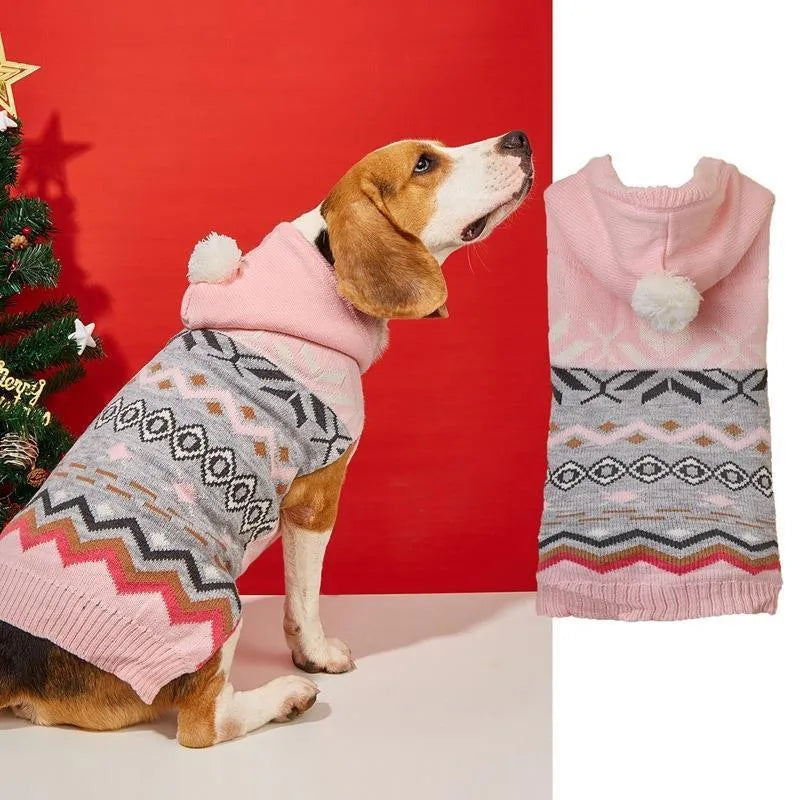 Green diamond pattern pet sweater on small dog showing acrylic knit fabric and sizing fit