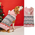 Green diamond pattern pet sweater on small dog showing acrylic knit fabric and sizing fit