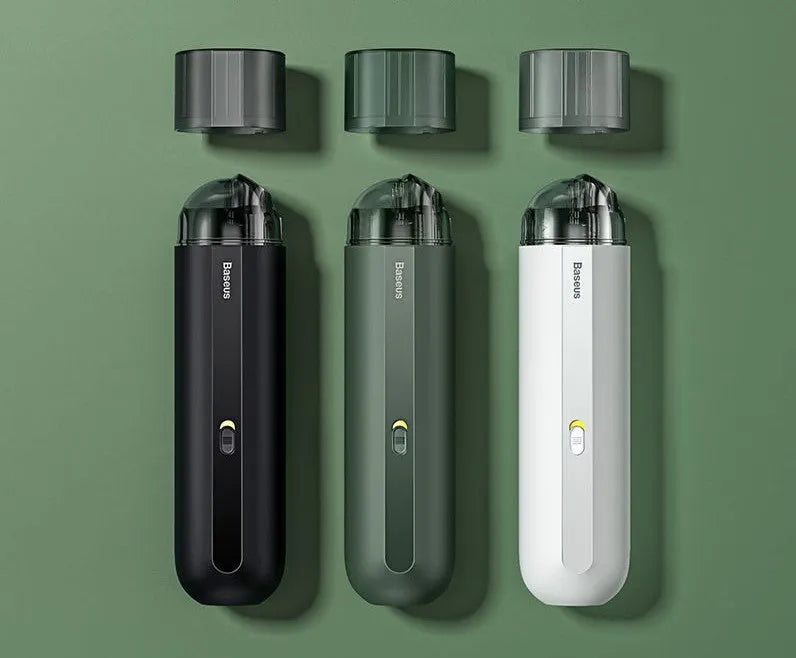 Wireless handheld car vacuum cleaner with blowing hose and HEPA filter.