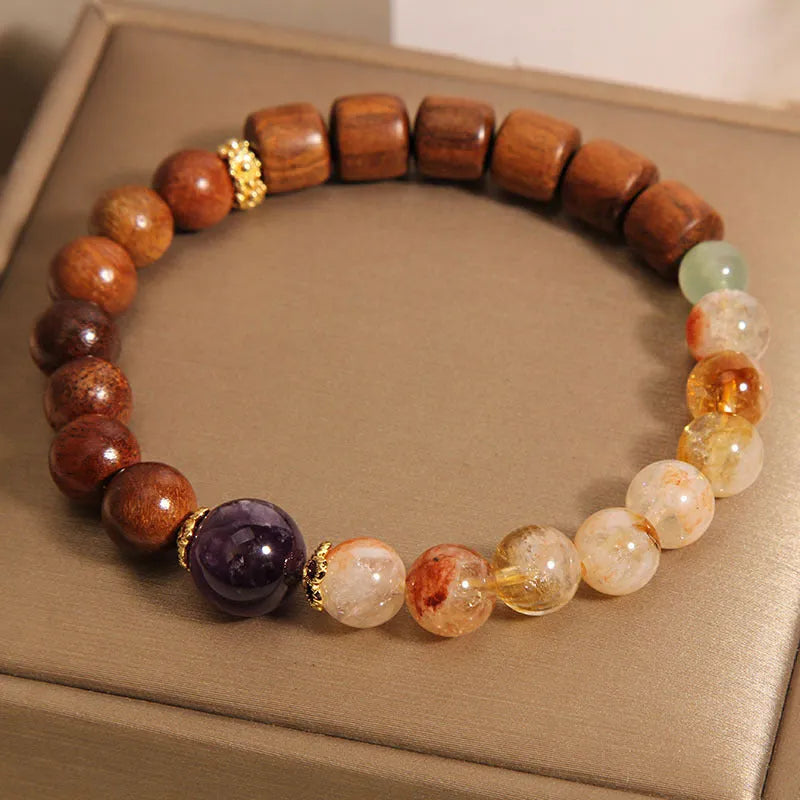 Women's crystal bracelet with pineapple yellow tower crystal and ebony amethyst beads featuring pearl, rhinestone and sequin pastoral decoration