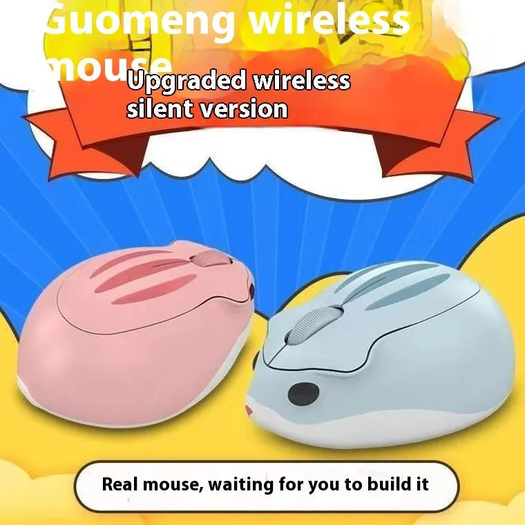 Hamster wireless Bluetooth mouse in yellow, pink, or grey mute colours showing compact design