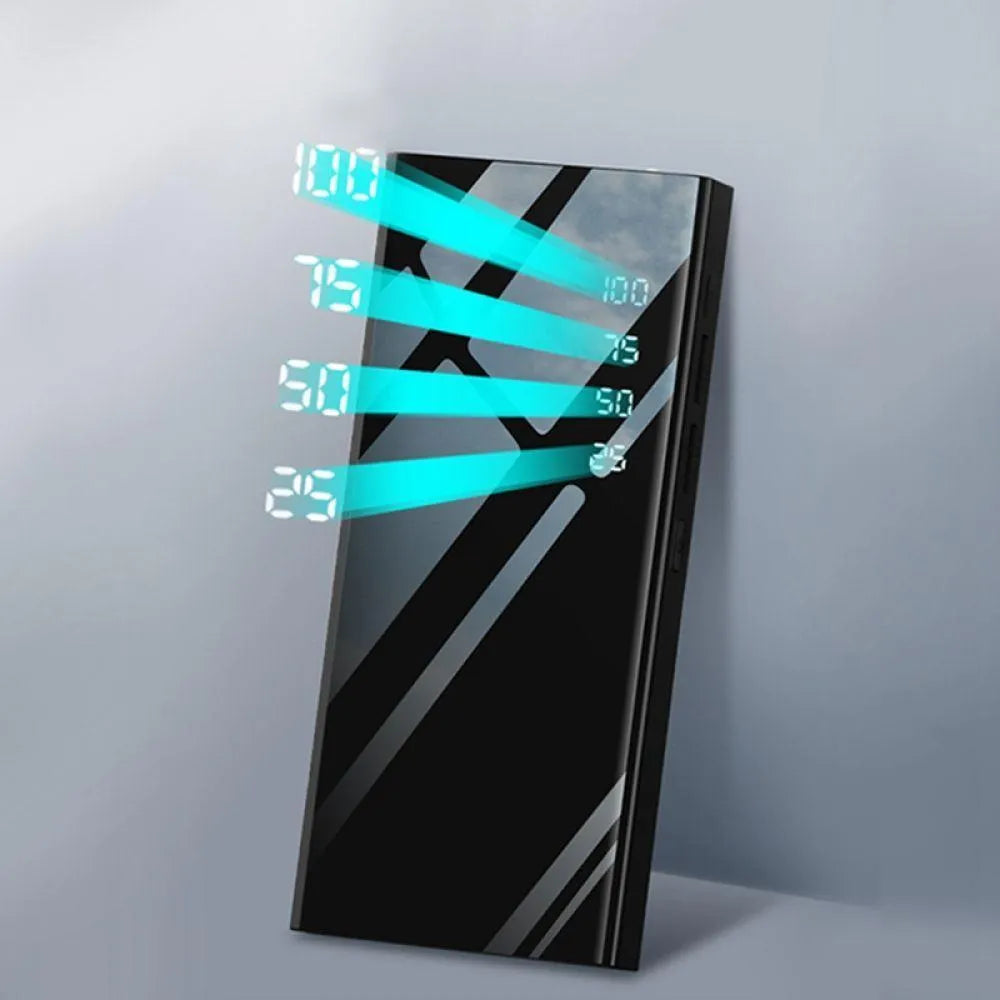 20000mAh portable power bank with LCD display showing battery percentage and dual USB ports