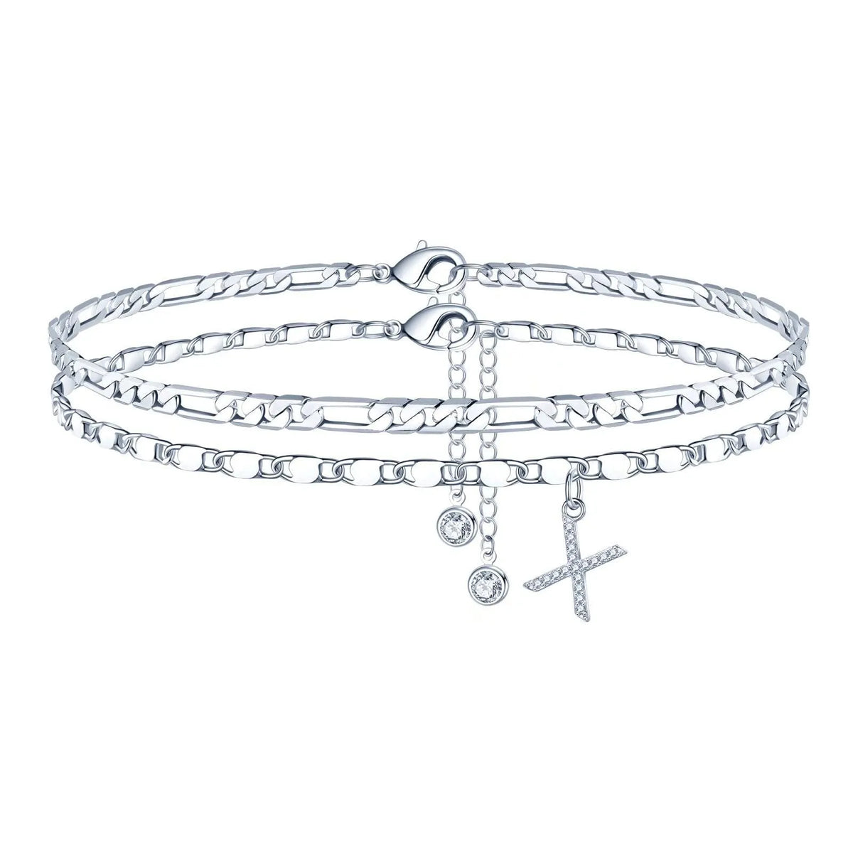 Copper double circle anklet with alphabet letters and silver colour finish