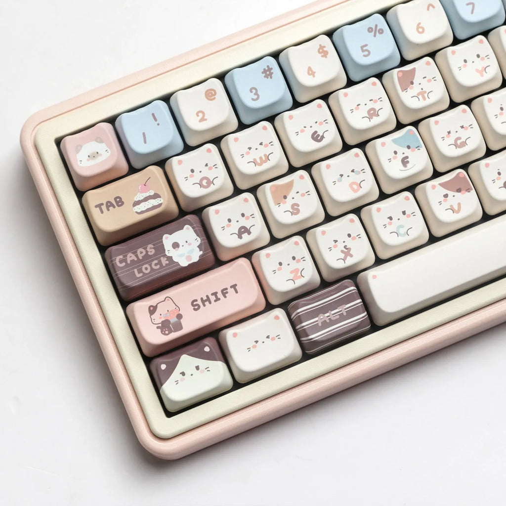 High Sea Salt Cat pastel PBT keycaps with 26 sizes including 7u spacebar supplement