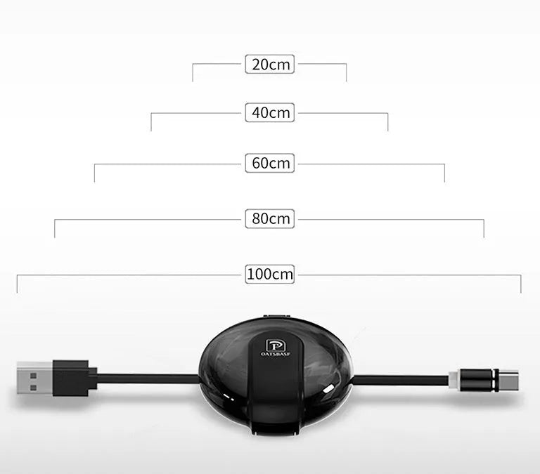 Black magnetic 3-in-1 car phone holder and portable charger with retractable cable on a car dashboard.