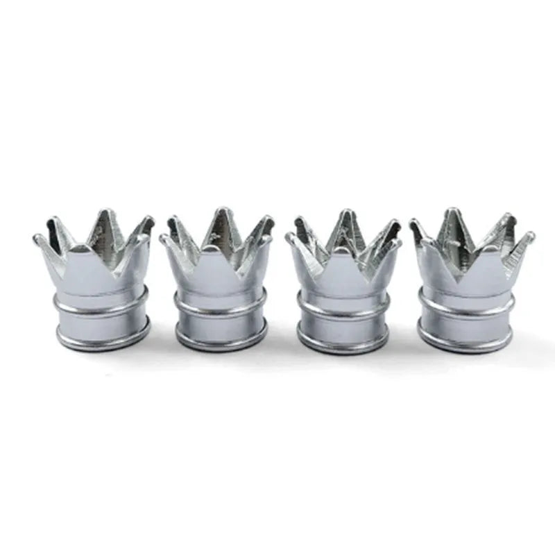 Set of four aluminium alloy tyre valve caps in assorted colours with shiny metal finish