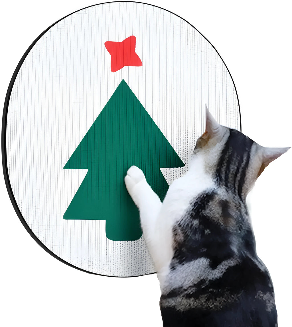 Vertical wall-mounted cat scratcher pad with corrugated cardboard surface measuring 35cm by 44cm