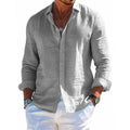 Men's long sleeve casual loose lapel button shirt in solid colour, sizes S to 6XL, polyester fibre