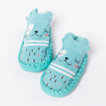 Set of cartoon baby non-slip floor socks in combed cotton with colour options including pink, blue, and grey