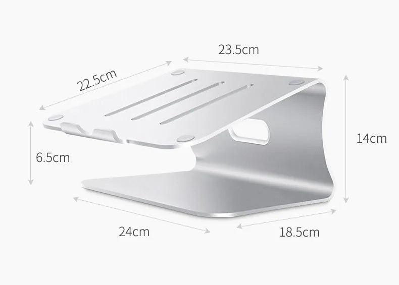 Silver aluminium laptop cooling bracket with rotating design and stripe heat sink pattern