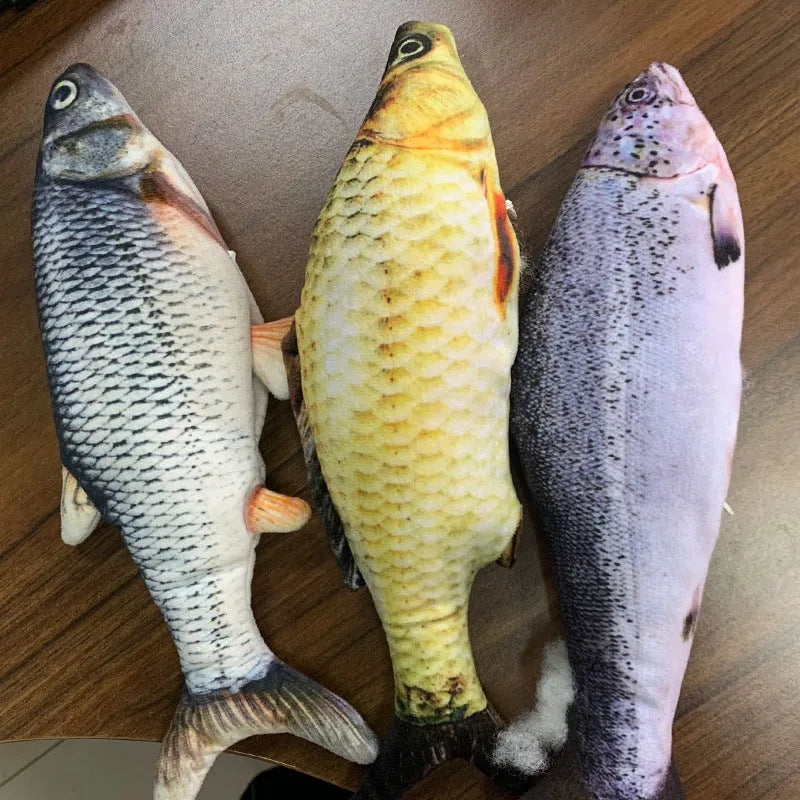 Electronic jumping fish cat toy with USB charging cable in multicolour 30cm design