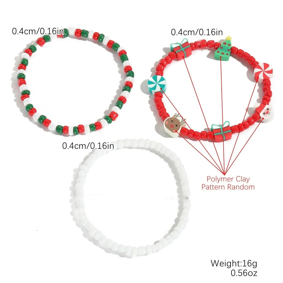 European American new Christmas bracelet pendant set in imitation pearl and polymer clay with Santa Claus design