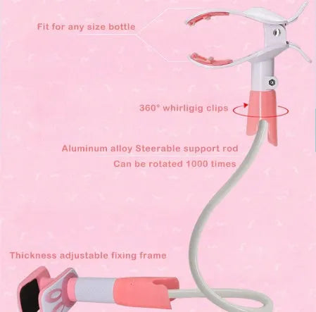 Extended baby feeding bracket with 1.05 metre pole in blue and pink colours