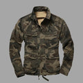 Cotton camouflage jacket with 95% cotton main fabric and lining, shown in six colourways and sizes M to 3XL