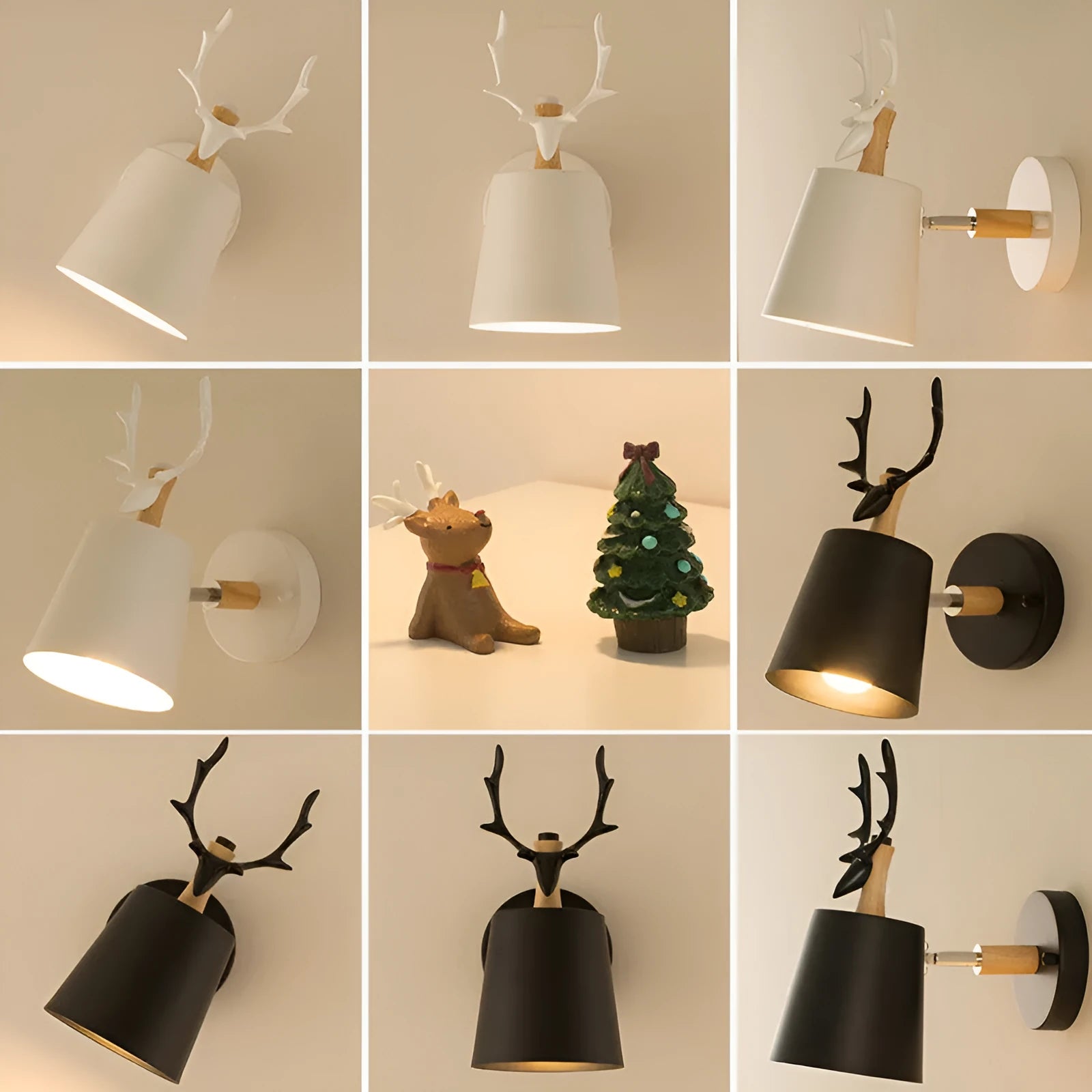 Modern antler wall lamp in black finish with iron and wood construction, measuring 24x29cm