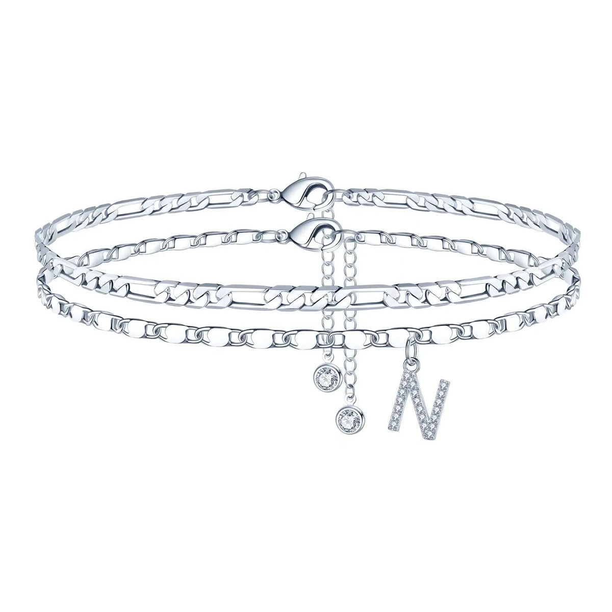 Copper double circle anklet with alphabet letters and silver colour finish