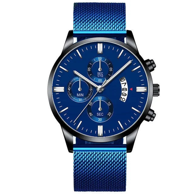 Men's stainless steel mesh band quartz watch in a choice of twenty colours with a 4.2cm case.