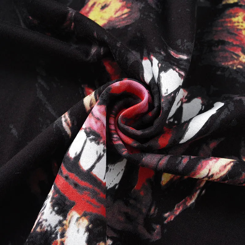 3D printed big evil dog head graphic on black combed cotton short-sleeved T-shirt, front view