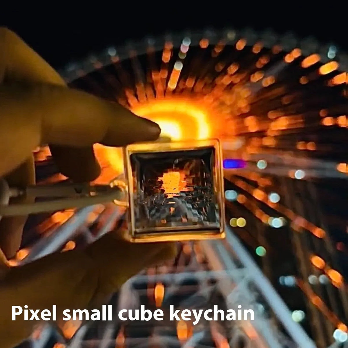 Acrylic Pixel Stone Mosaic Filter My World keychain in prismatic black, pink, or blue colour.