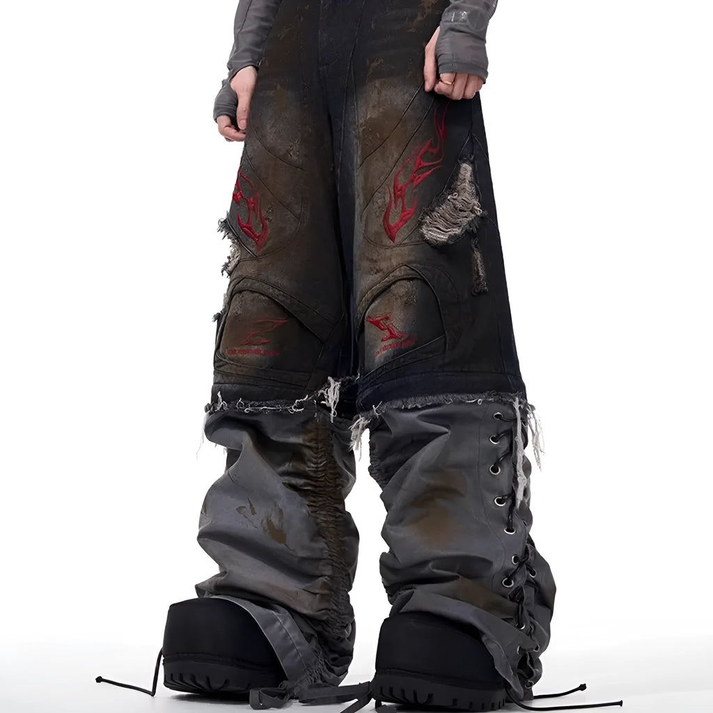 Men's retro jeans with detachable trouser legs showing mid-high waist and wide leg design