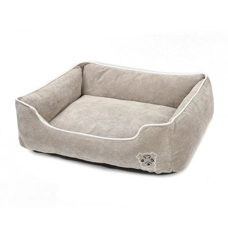 Foldable bite resistant corduroy dog kennel in coffee colour with removable mat, size