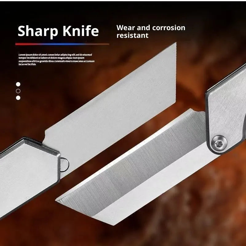 Silver stainless steel folding knife with 5.7cm blade and 67mm handle, mechanical deformation folding design