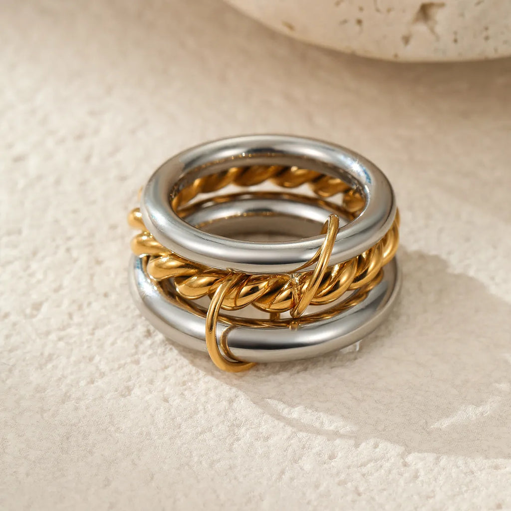 Gold plated stainless steel stacked ring set for women in three colour options
