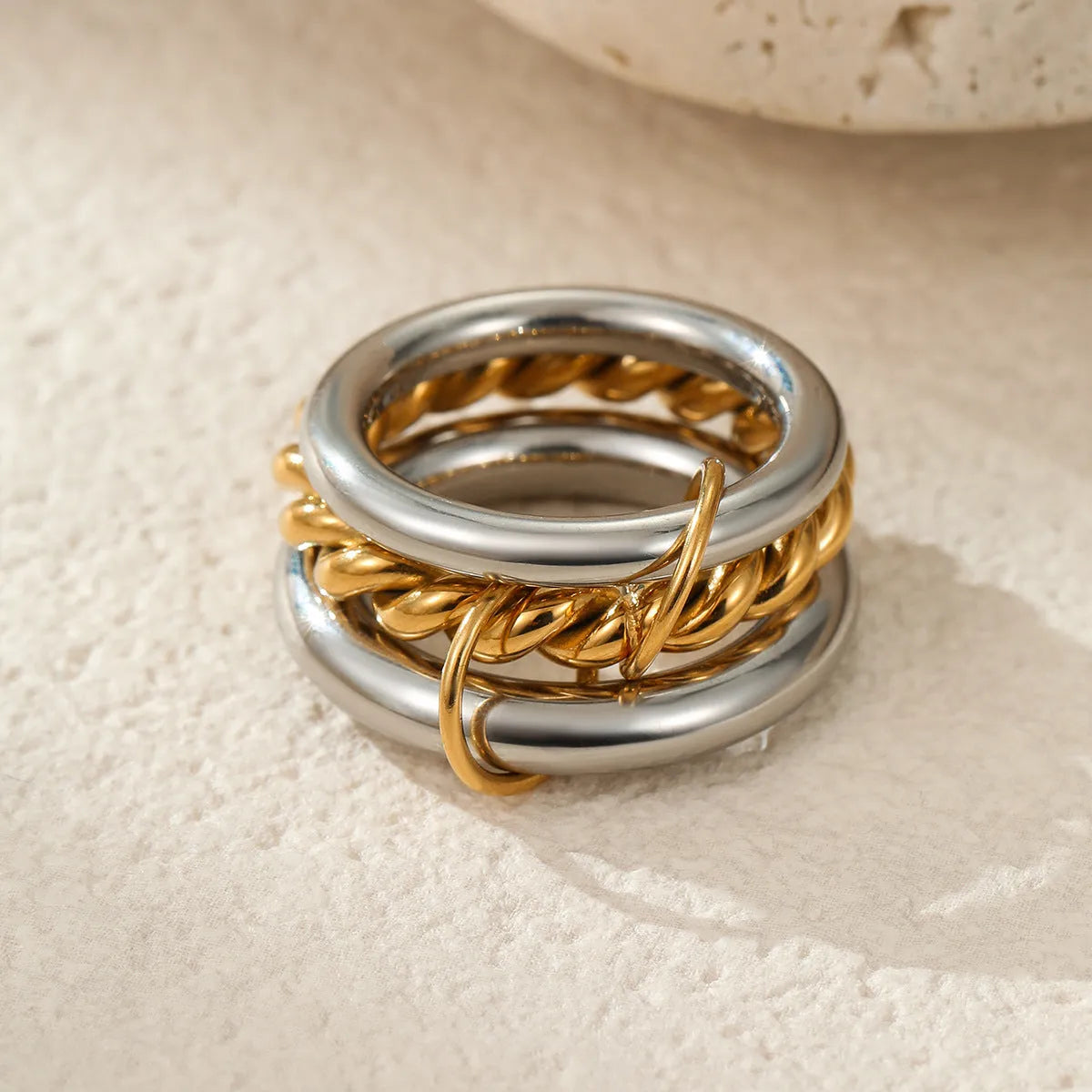 Gold plated stainless steel stacked ring set for women in three colour options