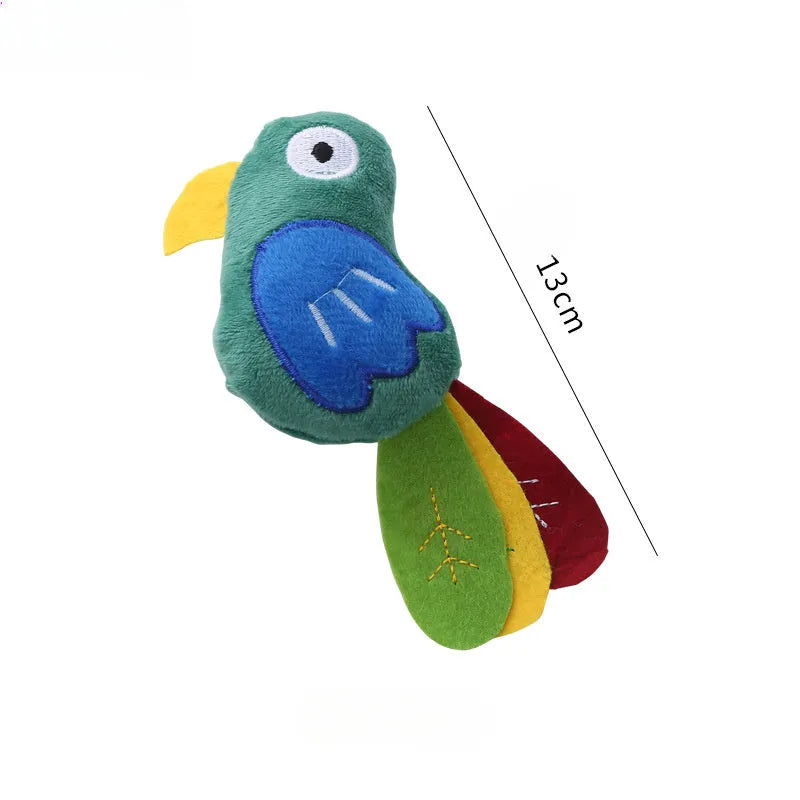 Plush cat toy shaped like a cow, parrot, or crocodile with catnip for interactive play