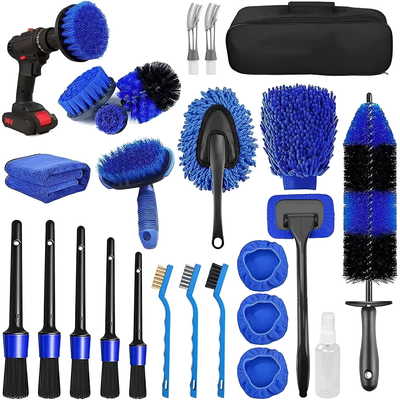26-piece car cleaning brush set with PP handles for automotive detailing