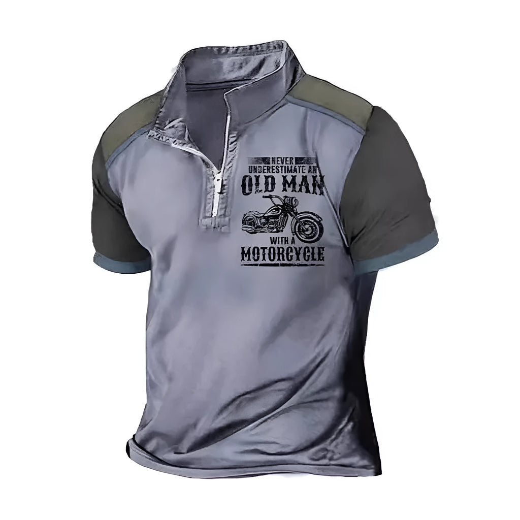 Men's casual short-sleeve polo shirt with lapel collar and digital letter print design.