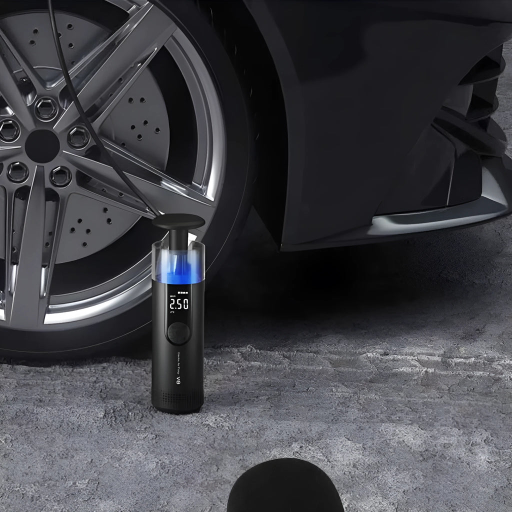 Wireless digital display car tyre air pump with extended cable and LED warning light
