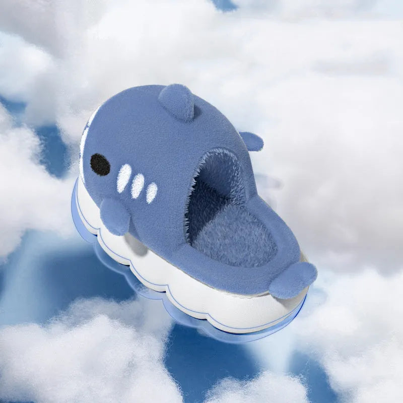 Shark slippers warm winter house shoes suede anti-skid indoor footwear with embroidery, available in multiple colours